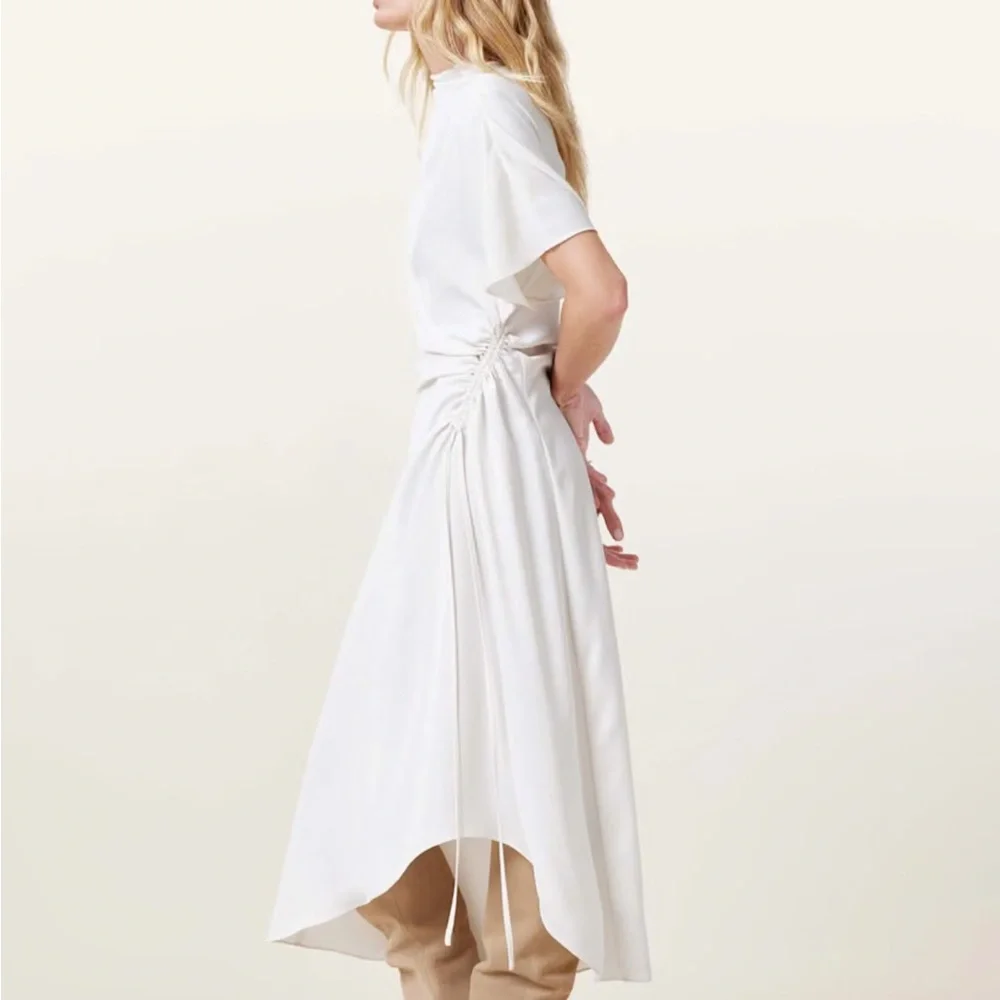All Saints White Asymmetrical Ruched Sheath Midi Dress Women’s Size 12 - Picture 4 of 4